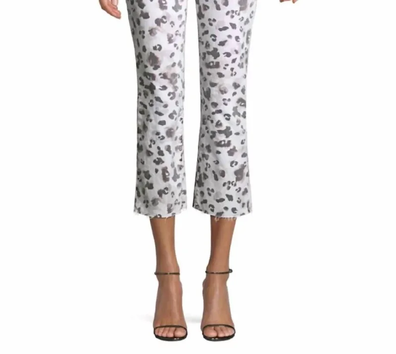 Women's Workout Garments Leopard Print Bootcut Crop Denim Jeans In Multicolor
