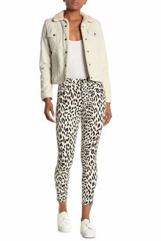 Women's Luxury Garments Charlie High Rise Leopard Print Coated Skinny Jeans In White, Black
