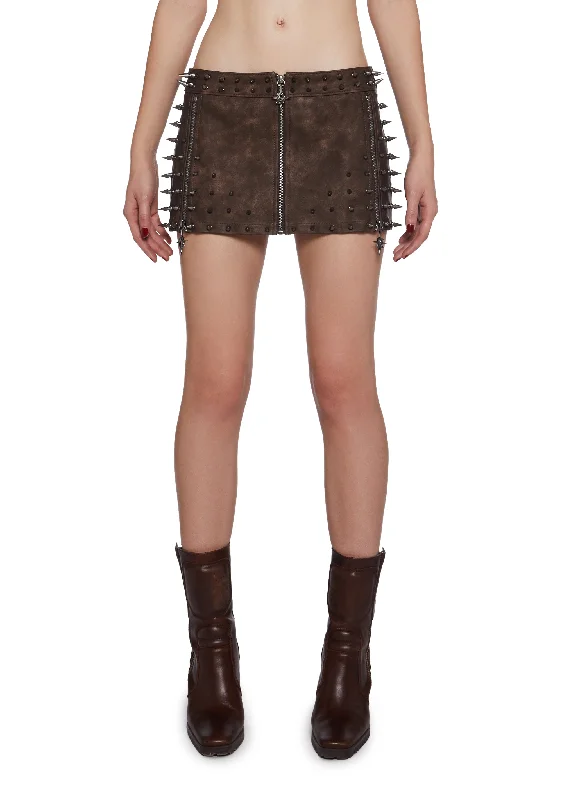 Women's Vintage-Inspired Clothing Warp Spiked Mini Skirt With Zippers