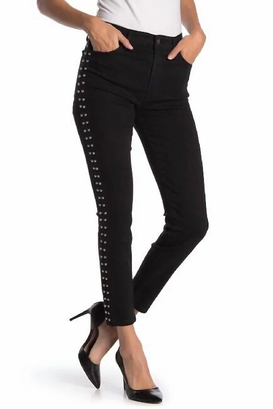 Women's Fashionable Attire For Work Charlie Studded High Rise Skinny Ankle Jeans In Black
