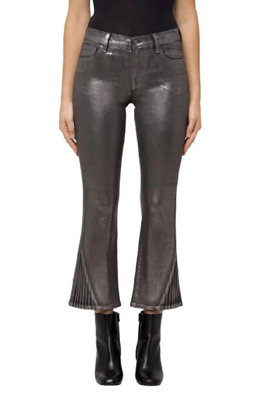 Women's Comfortable Lounge Attire Selena Mid-Rise Crop Boot Cut Jeans In Foiled Chrome