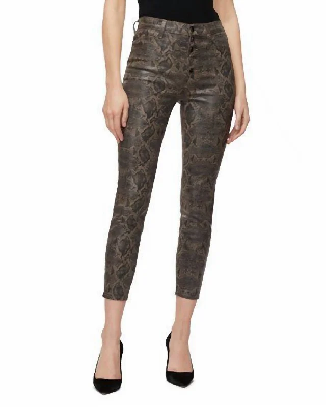Women's Vintage Attire Lillie High Rise Snake Print Skinny Coated Crop Jeans In Coated Boa