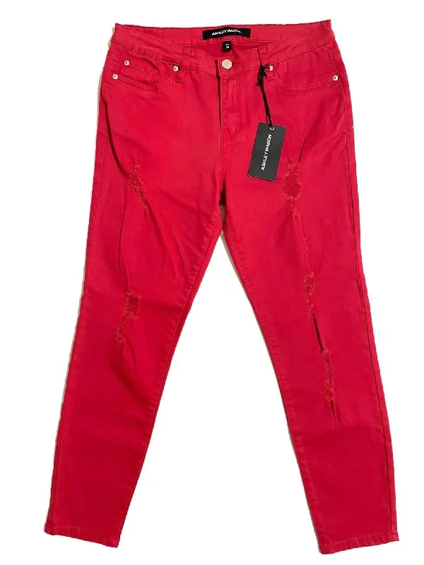 Women's Plus-Size Outfit Women's Distressed Denim Skinny Jeans In Red
