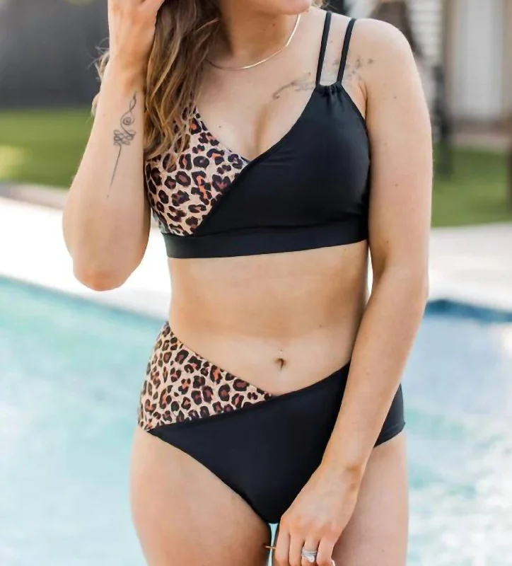 Casual Outfit For Women Near To Paradise Swim Bottoms In Black & Natural Leopard