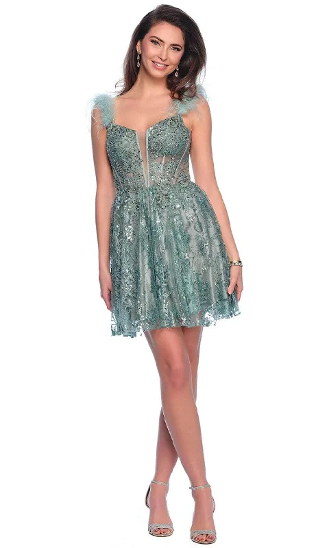 Comfortable Casual Women's Clothing Dave & Johnny 11908 - Sequin Embellished Corset Bodice Cocktail Dress