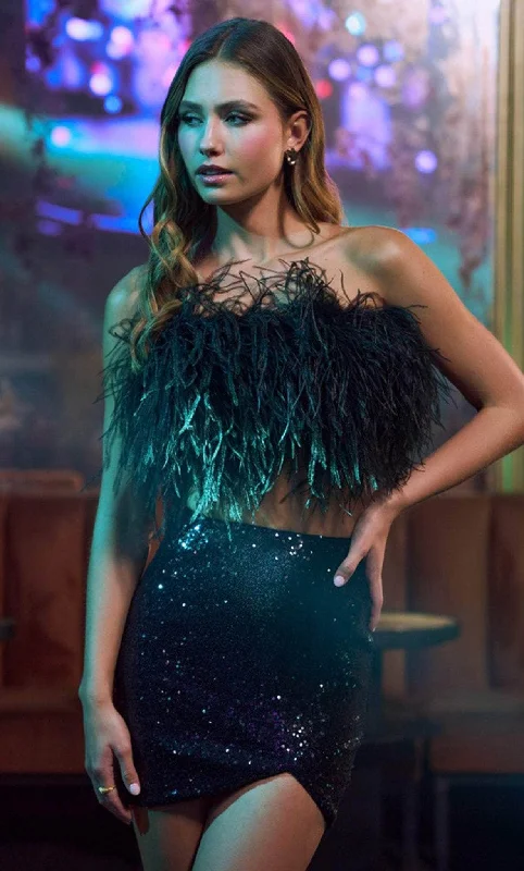 Women's Everyday Attire Sherri Hill 55724 - Two-Piece Feathered Bodice Cocktail Dress