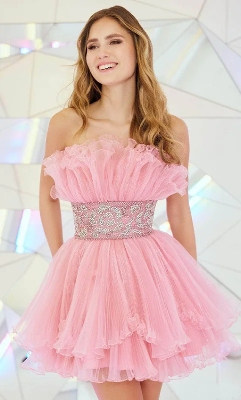 Festival Fashion Sherri Hill 55723 - Pleated Organza Short Waisted Dress