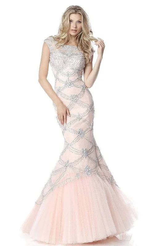 Special Occasion Wear Sherri Hill - Beaded Lace Bateau Mermaid Dress 51593 - 1 pc Blush In Size 0 Available