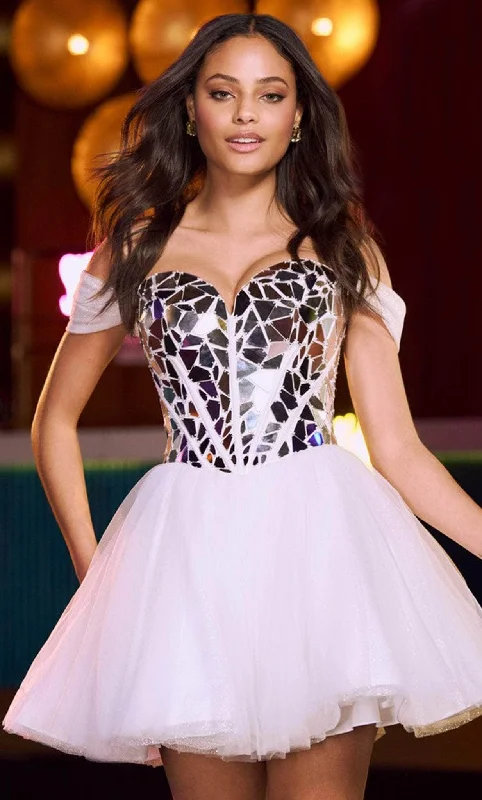Timeless Classics Sherri Hill 55715 - Off-Shoulder Cut Glass Embellished Cocktail Dress