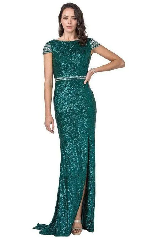 Premium Quality Garments Aspeed Design - L2398 Cap Sleeve Sequined High Slit Dress