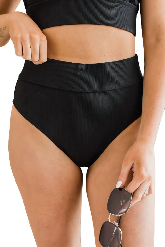 Women's Formal Apparel Good Vibes High Waisted Bikini Bottom In Black