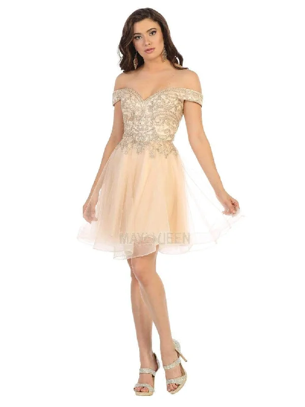 Weekend Markdown Madness May Queen - MQ1659 Bead-Appliqued Off Shoulder Tulle Dress