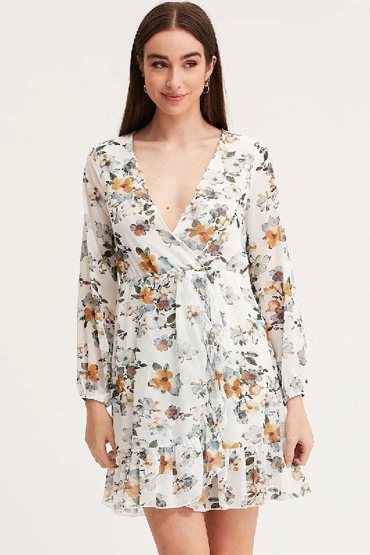 Women's Activewear Apparel Print Mini Dress Long Sleeve V Neck