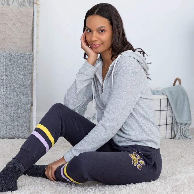 Elegant Women's Evening Garments Paw Print Athletic Stripe Sweatpants