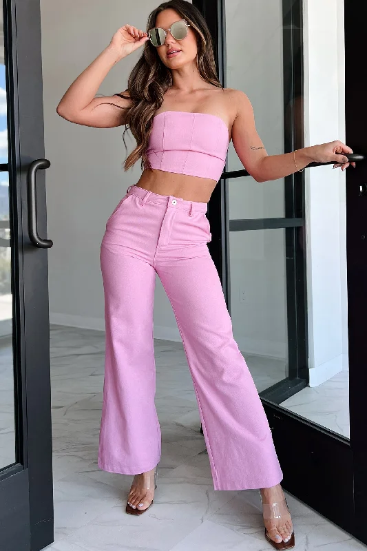Women's Layered Outfit Marcella Cotton Twill Wide Leg Pants (Orchid)